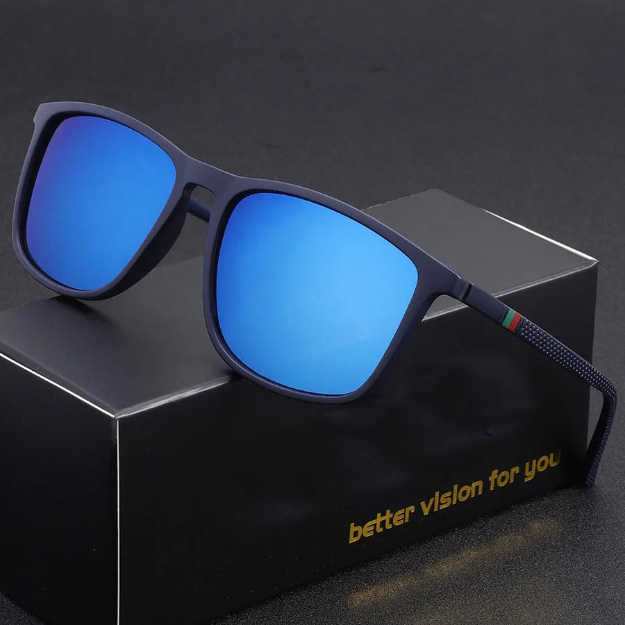 Classic Square Men’s Sunglasses Lightweight Black Frame for Travel & Daily Wear