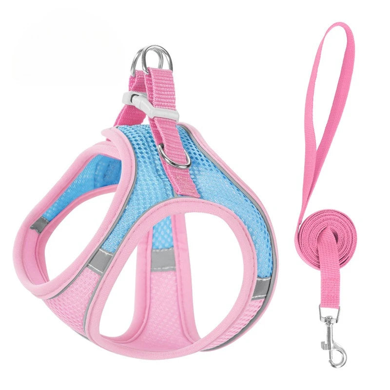 Pet Harness Vest Chest Rope Set for Small Medium Dog Outdoor Walking with 1.5m Rope Reflective Breathable Adjustable Pet Harness
