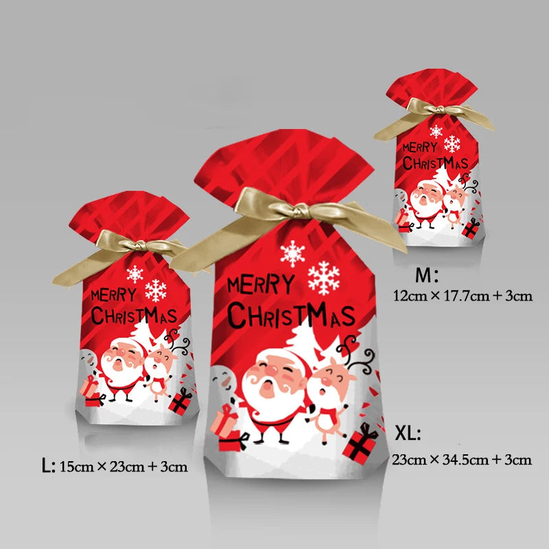 Merry Christmas Candy Bag Santa Gift Bag Snowflake Drawstring Bag Christmas Decorations for Home New Year 2022 Noel Presents