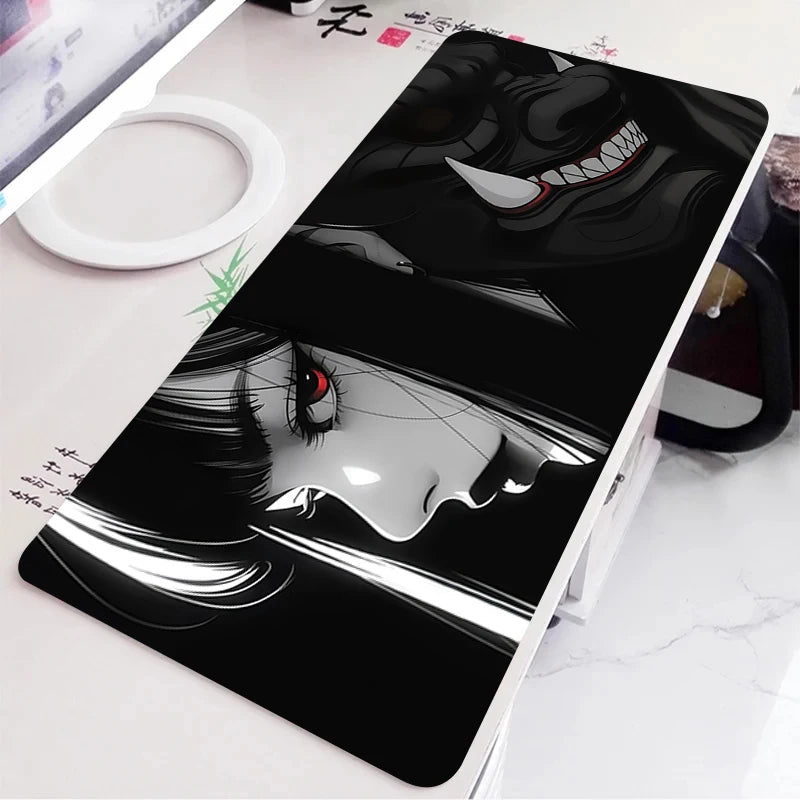 Black and White Anime Girl Table Mat Large Mouse Pad Office Keyboard Edge Locking Desk Mat Gaming Accessories Non-slip Mousepad