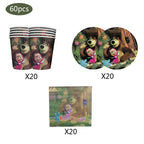 Masha and The Bear Theme Birthday Party Supplies Girls Masha Tableware Set Balloons Plates Cups for Kids Party Baby Shower Decor