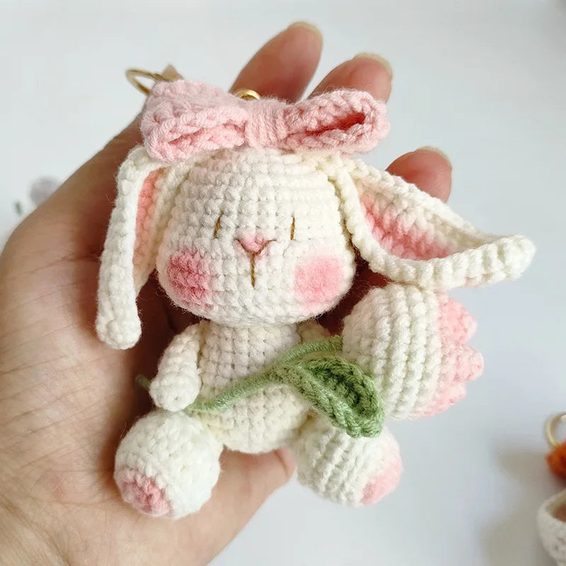 Cute Rabbit Crochet Keychain Handmade Bunny Bag Charm