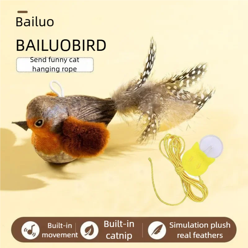 Interactive Electric Flapping Bird Plush Cat Toy with Chirping Sound
