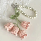 Elegant Floral Crochet Pearl Keychain Bluebell Bag Charm