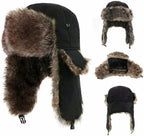 Men's Warm Soldier Hat Winter Pilot Patrolman Earmuffs Polyester Fiber Warm Russian Ski Hat Windproof Cold Pilot Hats