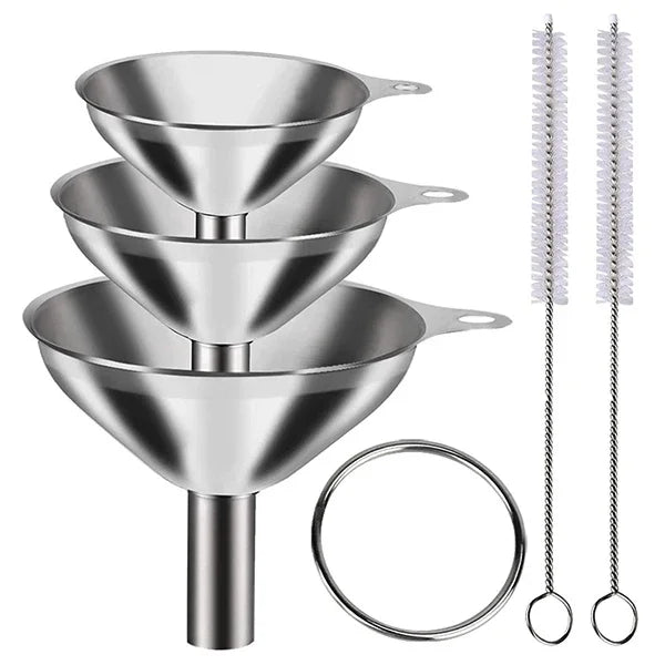 3–5 Pcs Stainless Steel Kitchen Funnel Set – Food Grade Bottle Filling & Spice Transfer Tool