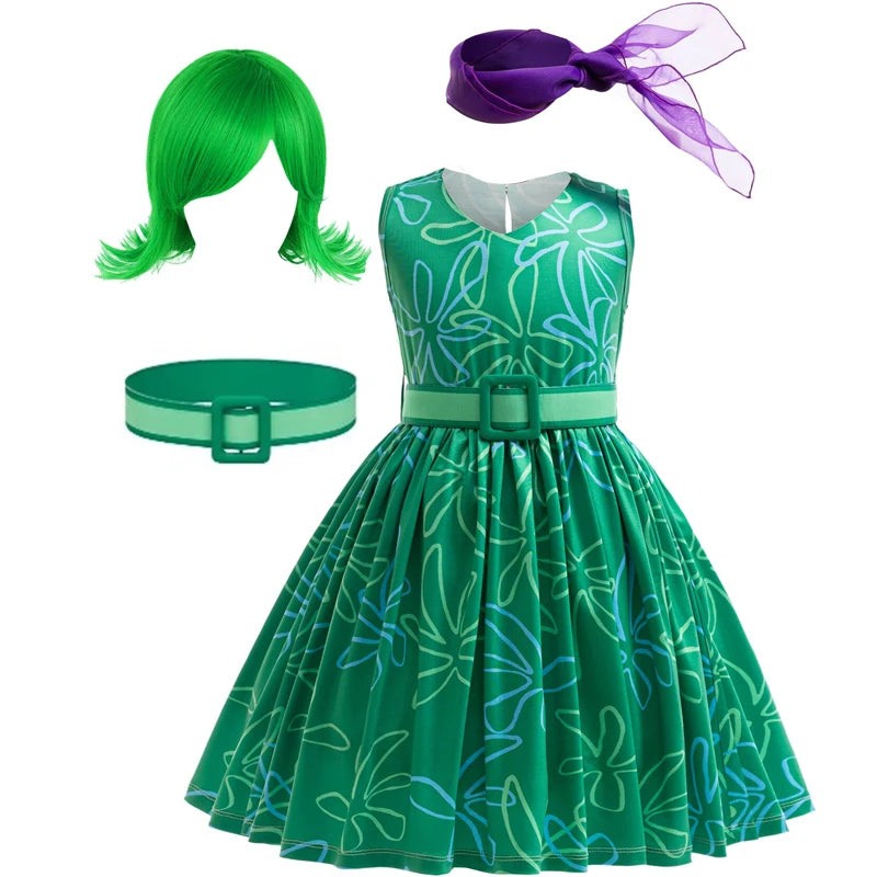 Special Clearance Inside Out 2 Same Style Dress Carnival Girls Cosplay Performance Sleeveless Dress + Wig