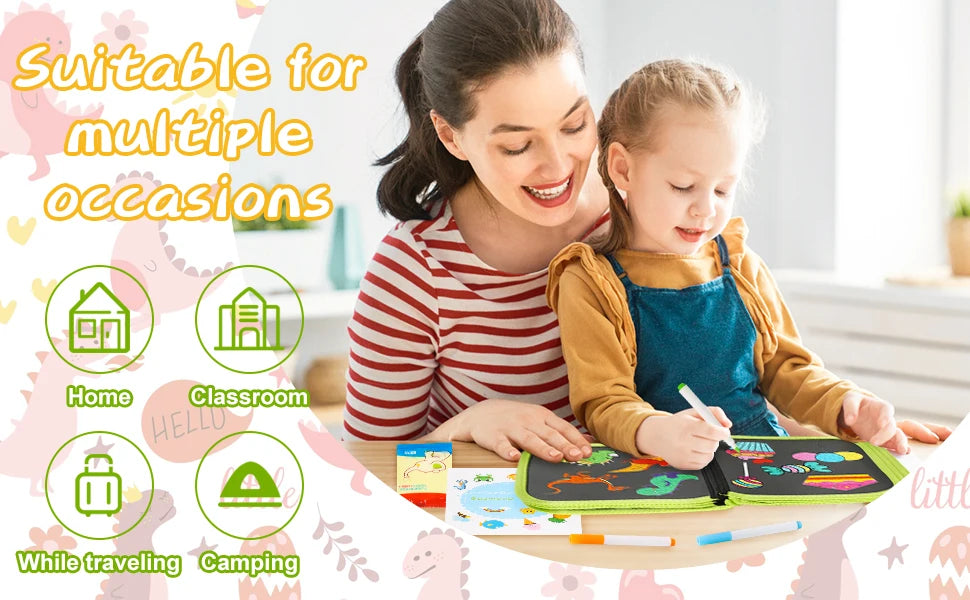 Erasable Reusable Doodle Book Drawing Pad with 12 Watercolor Pens