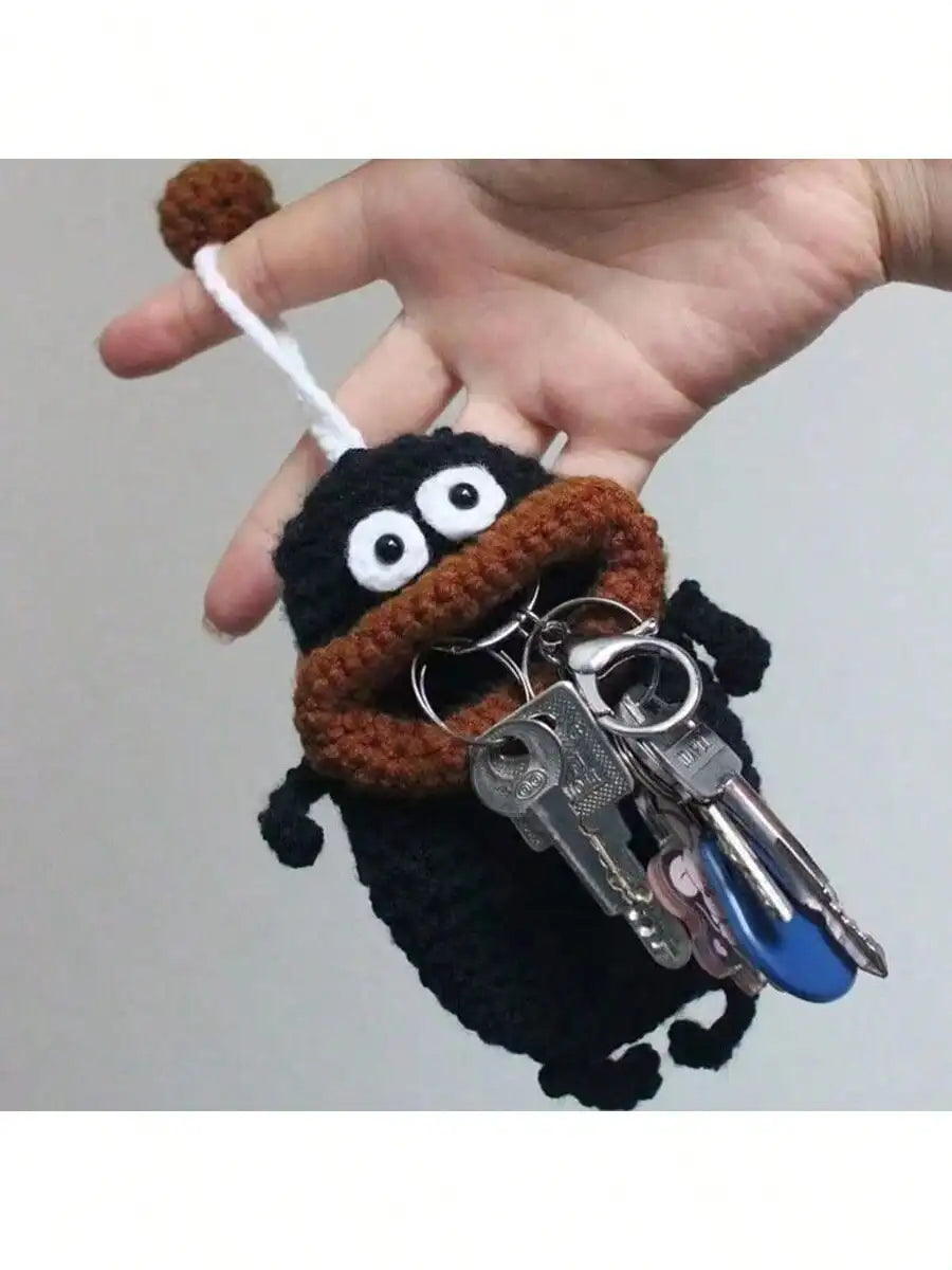 Handmade Crochet Sausage Keychain Earphone Pouch Key Holder For Women