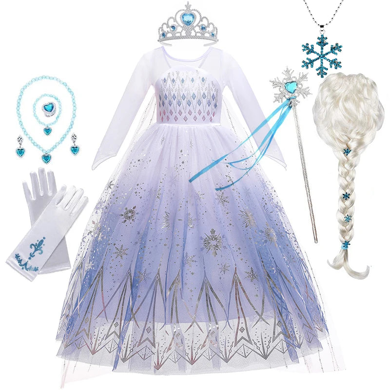 Girls Elsa Frozen Snow Queen Mesh Princess Dress Costume