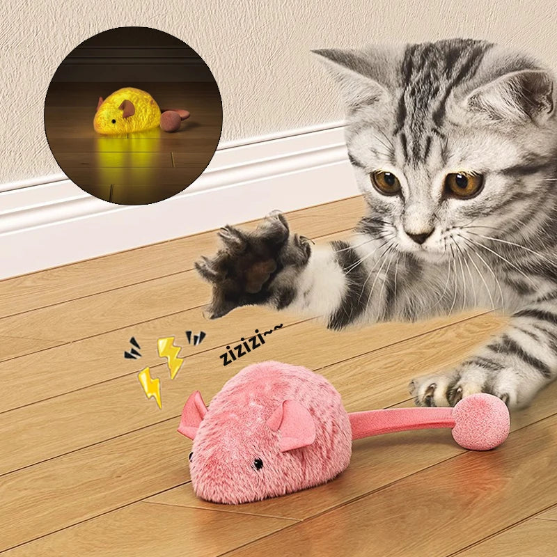 Interactive Luminous Plush Mouse Cat Toy for Indoor Hunting Play