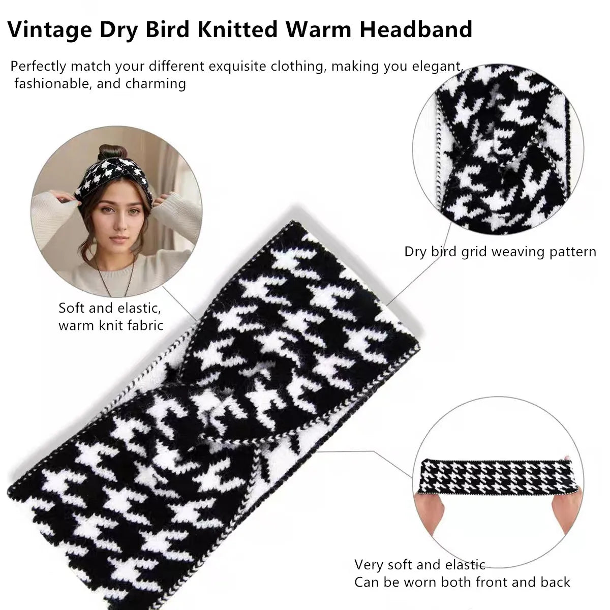 Knitted Houndstooth Headband Set for Women