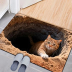 3D Optical Illusion Cat Round Hole Door Mat Daily Home Absorbent Anti-slip Carpet Living Room Bedroom Bathroom Doorway Decor Rug
