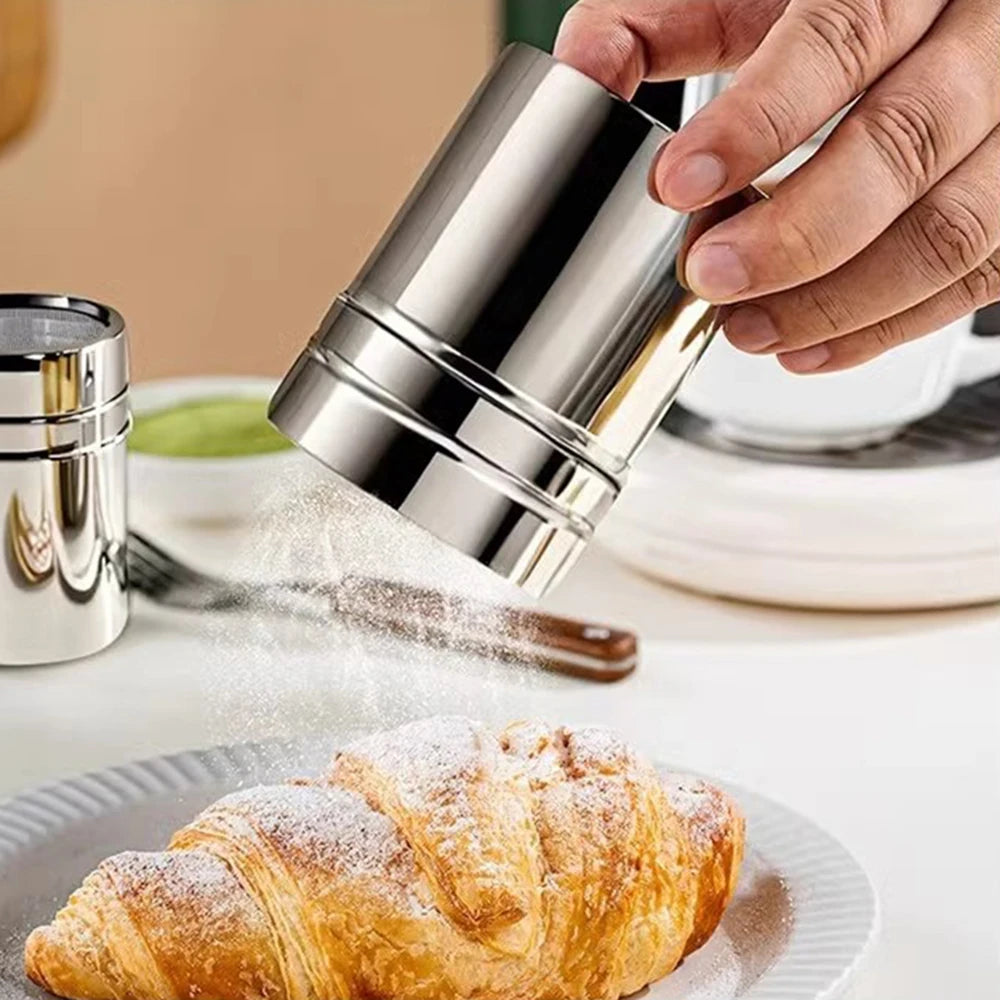 Stainless Steel Powder Shaker with Lid – Fine Mesh Cocoa & Coffee Duster