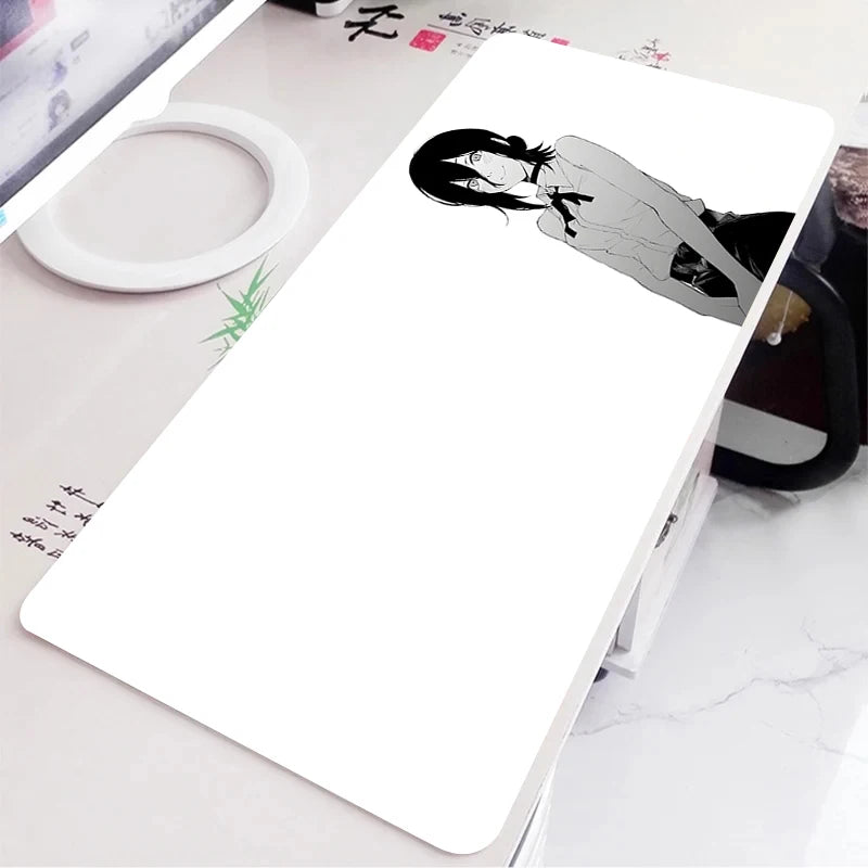 Black and White Anime Girl Table Mat Large Mouse Pad Office Keyboard Edge Locking Desk Mat Gaming Accessories Non-slip Mousepad