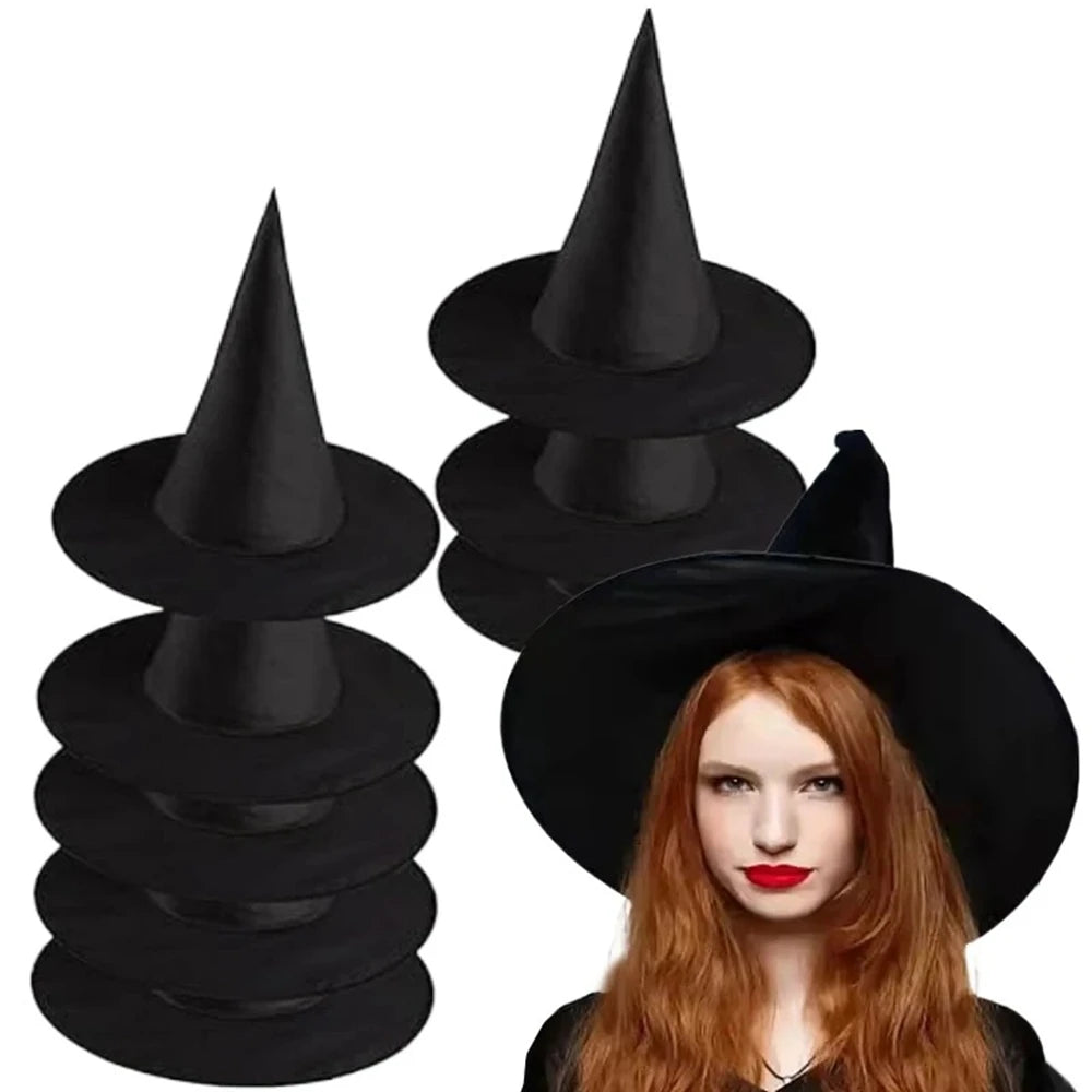 6Pcs Black Witch Hat Foldable Polyester Wizard Hat Cosplay Costume Accessory for Halloween Party Decoration Dress Up Supplies
