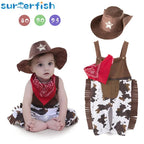Baby Boy Clothes cowboy Costume Infant Toddler Cowboy Set 3Pcs Hat Scarf Romper  Birthday Holiday Cosplay Outfits