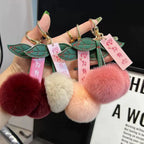 Cute Fluffy Cherry Fur Ball Keychain Bag Pendant Charm