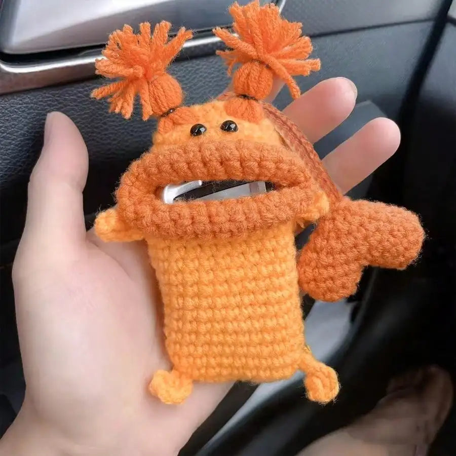 Handmade Crochet Sausage Keychain Earphone Pouch Key Holder For Women