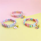 Fashion Rainbow Flower Cat Collar With Bell Kitten Puppy Necklace Adjustable Buckle Colorful Lace Kitten Collar Dog Accessories