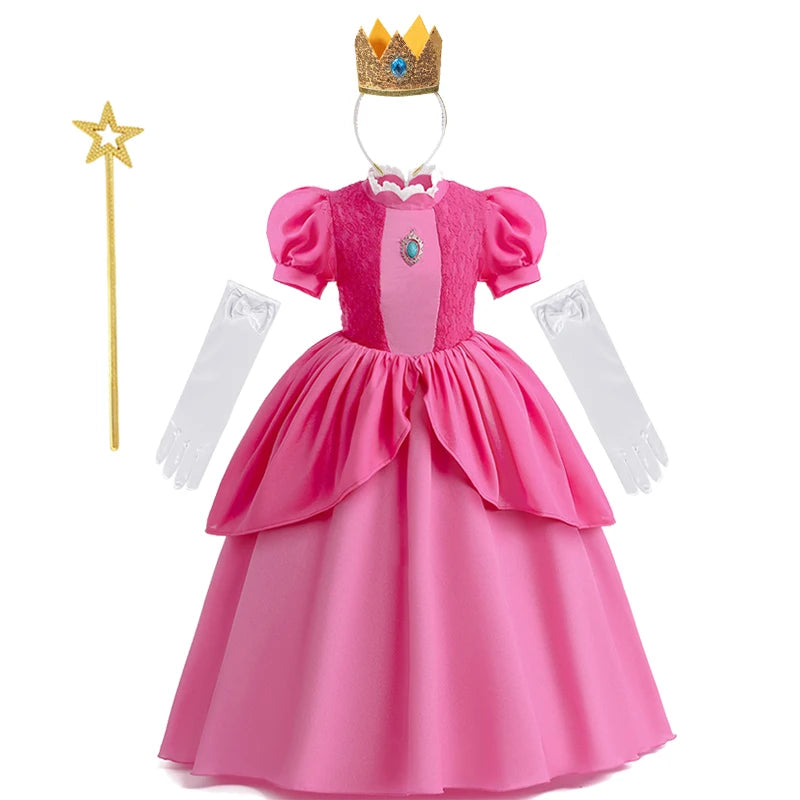 Peach Princess Costume For Girls Ball Gown Princess Dress Kids Cosplay Halloween Carnival Birthday Party Dress for 3-10 years