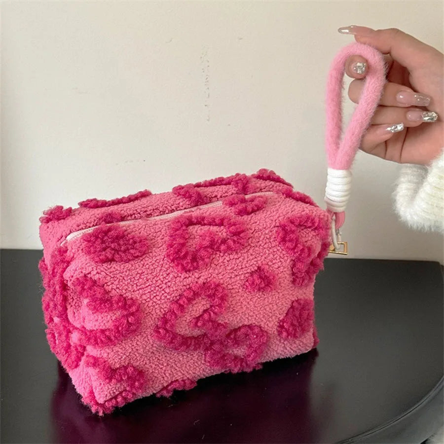 Plush Travel Makeup Organizer Bag with Handle