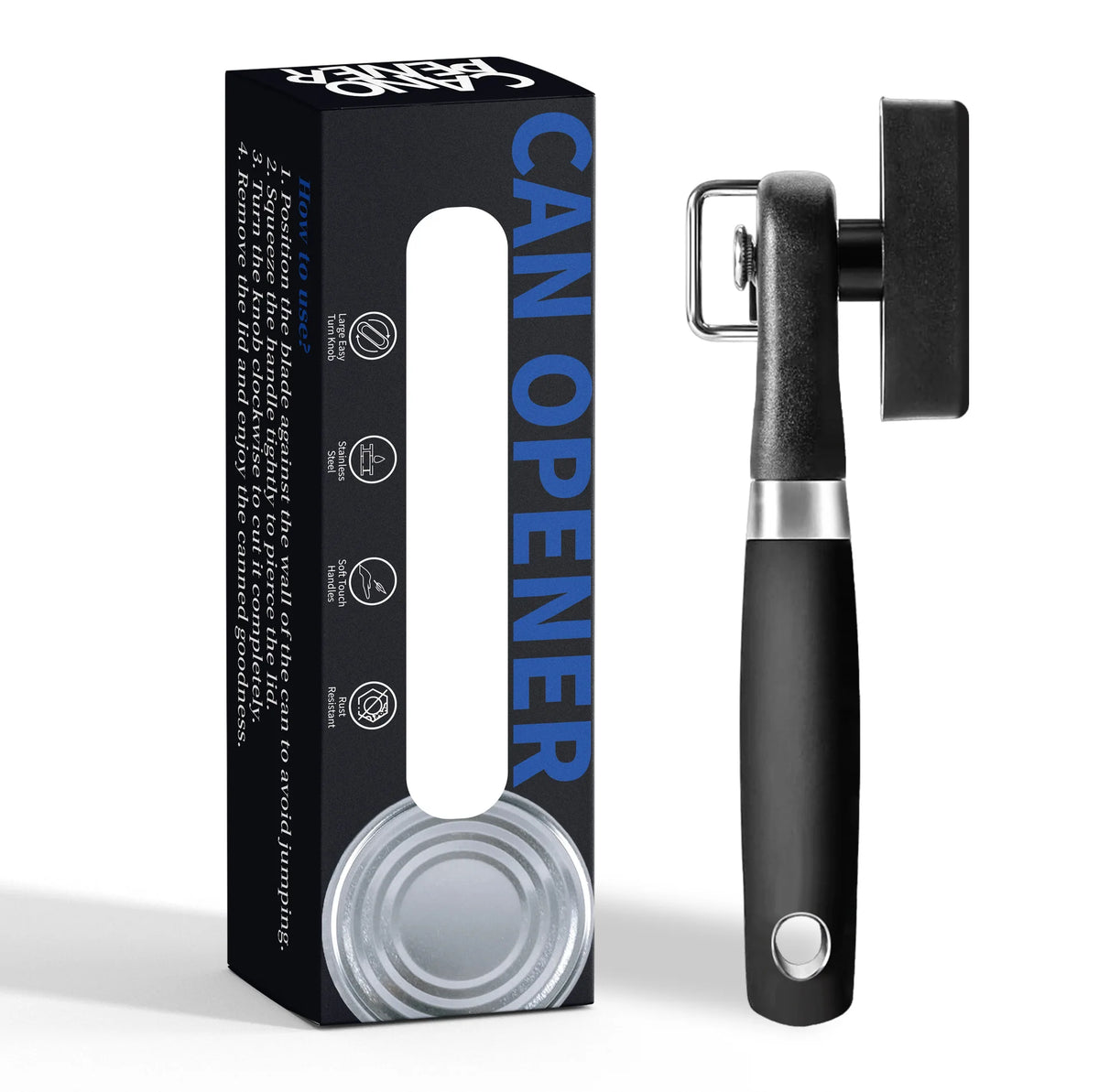 Stainless Steel Manual Can Opener with Side Cut & Bottle Opener Tool