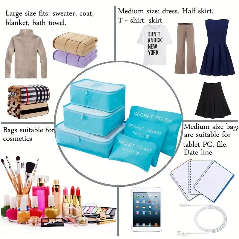 6PCS Waterproof Packing Cube Set for Travel & Luggage Organization