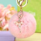 Rhinestone Ballet Dancer Plush Ball Keychain for Women and Girls
