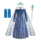 Girls Elsa Snow Queen Princess Costume Dress – Winter Cosplay Outfit