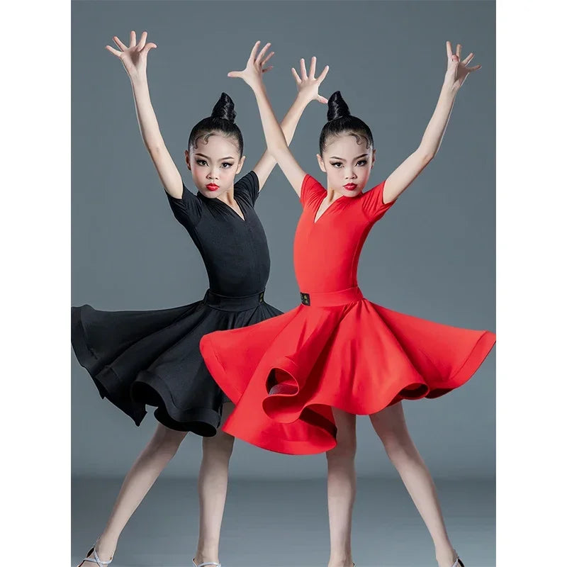 Children's Latin Dance Dress Girls' Dance Dress Girls' Long Sleeve Split Latin Dance Dress Performance Clothing Two Piece Set
