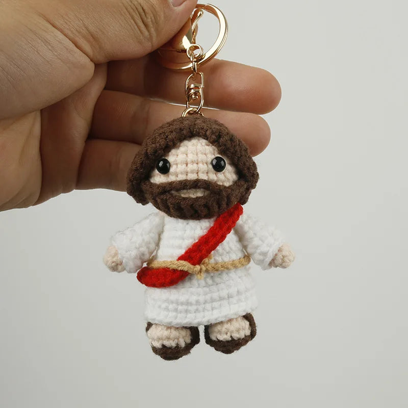 Cute Jesus Crochet Keychain Handmade Faith Bag Charm