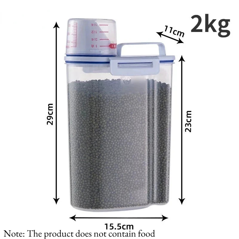 1pc Airtight Pet Food Container, 1.5kg/2kg with Cup, Plastic Sealed Jar for Dry Dog Cat Food, Includes Measuring Scoop Container