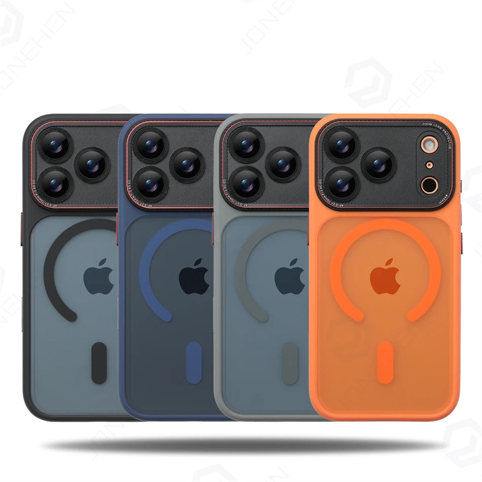 Luxury Magnetic Camera Bumper Protection Case For iPhone 17 16 15 14 18 Pro Max 18P Wireless Charge Shockproof Matte Clear Cover