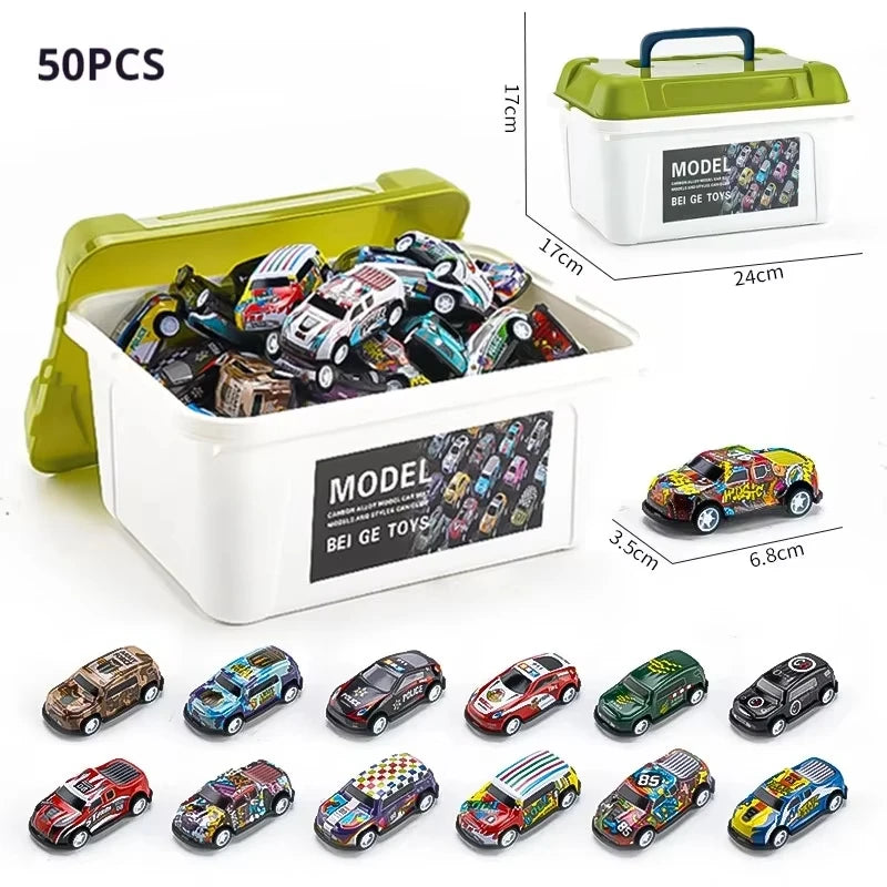 Mini Alloy Diecast Car Set – Pull Back Racing Toy Cars with Storage Box