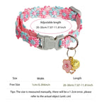 Pink Blue Cherry Blossom Embroidery Cat Collar With Bell Safety Breakaway Buckle Pet Accessory For Kitten Puppy