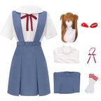 Rei Ayanami Cosplay Costume Asuka Langley Soryu Cosplay  Women School Uniform Dresses Wig Hair Clips Halloween Loli Clothing