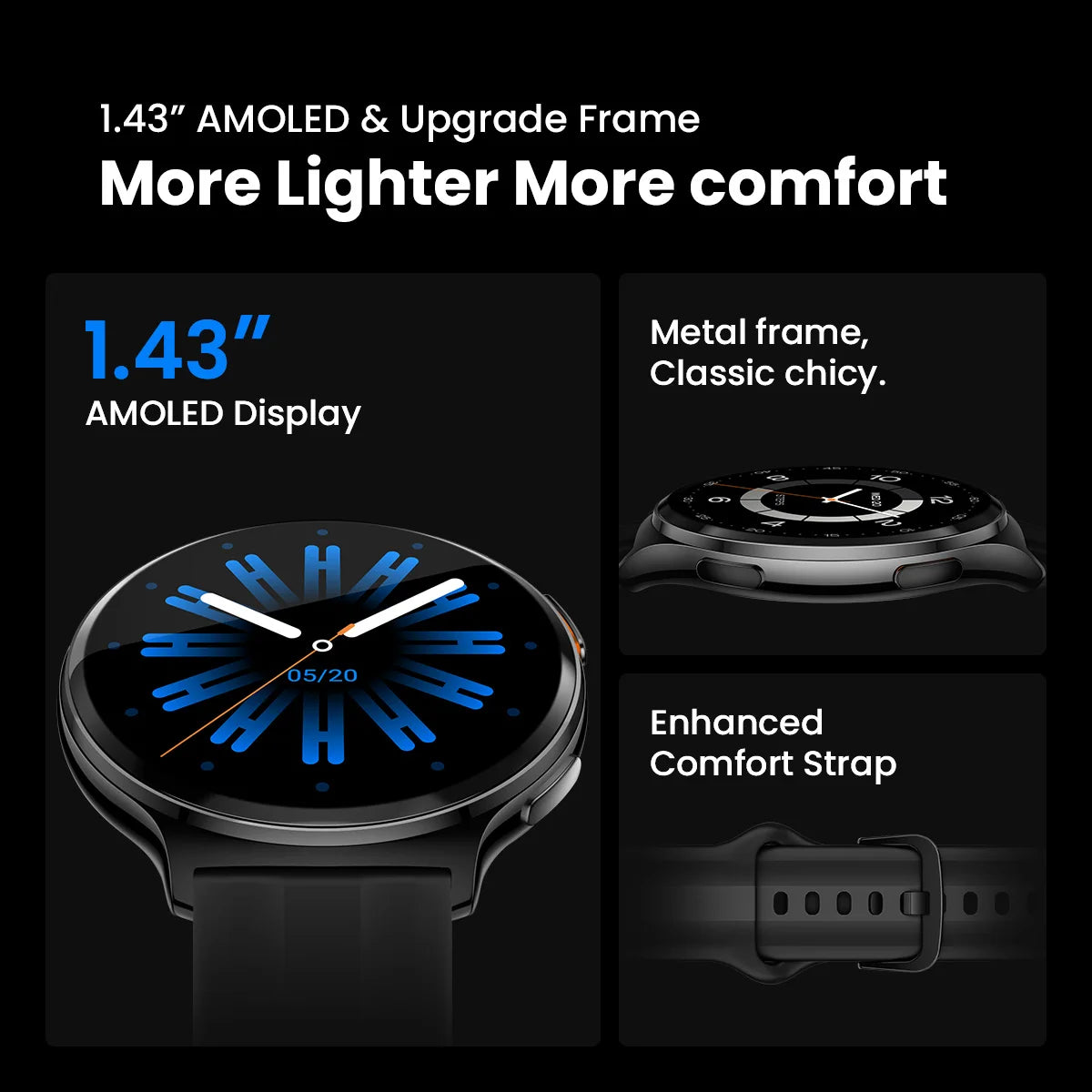 HAYLOU Solar Lite 2 Smartwatch 1.43'' AMOLED Display 24h Health Monitoring 150+ Sports Modes Voice Calling Smart Watch 1ATM