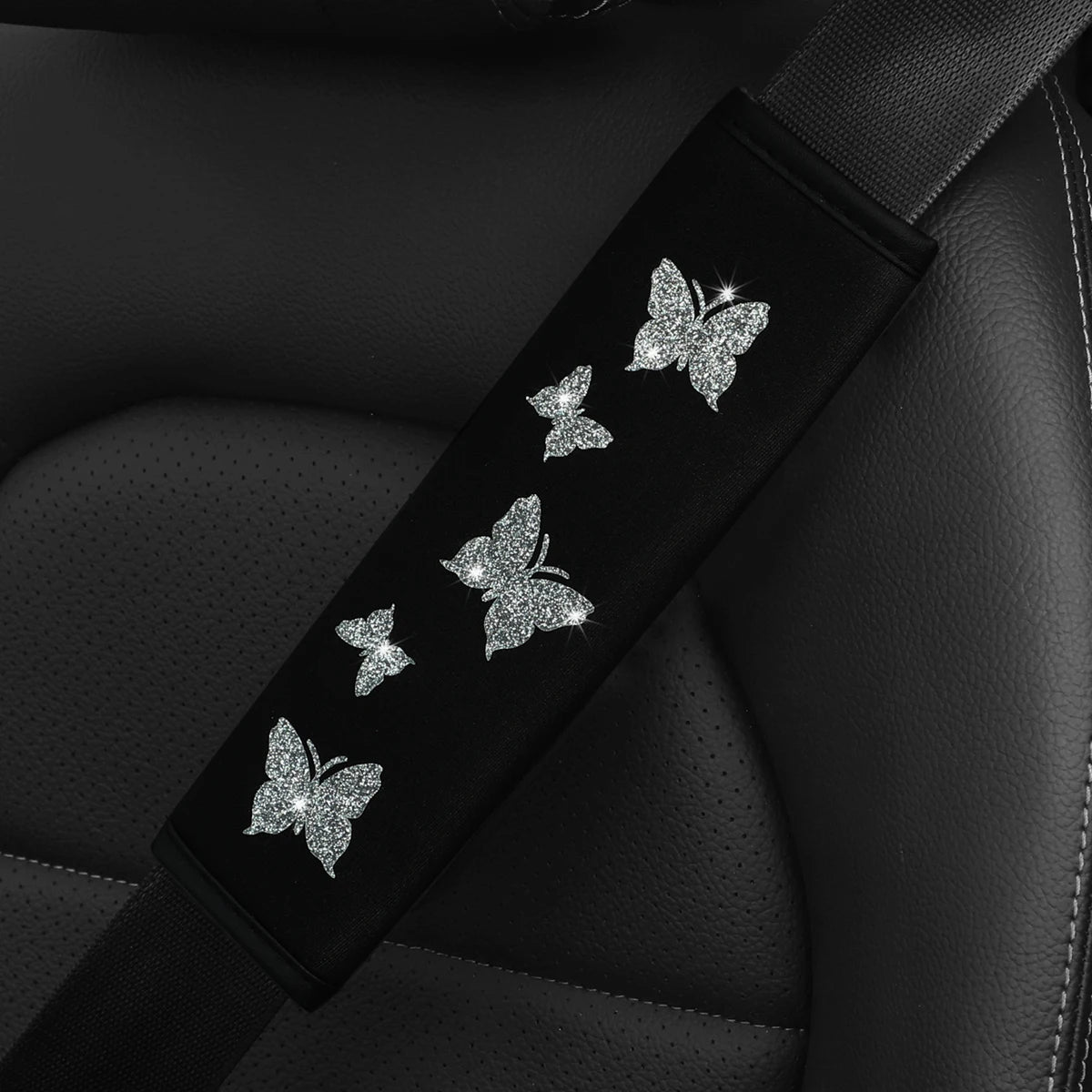 1 Glitter Pink Butterfly Blingling Fabric Automotive Supplies Seat Belt Shoulder Cover Comfortable Anti-tightening Safety Belt