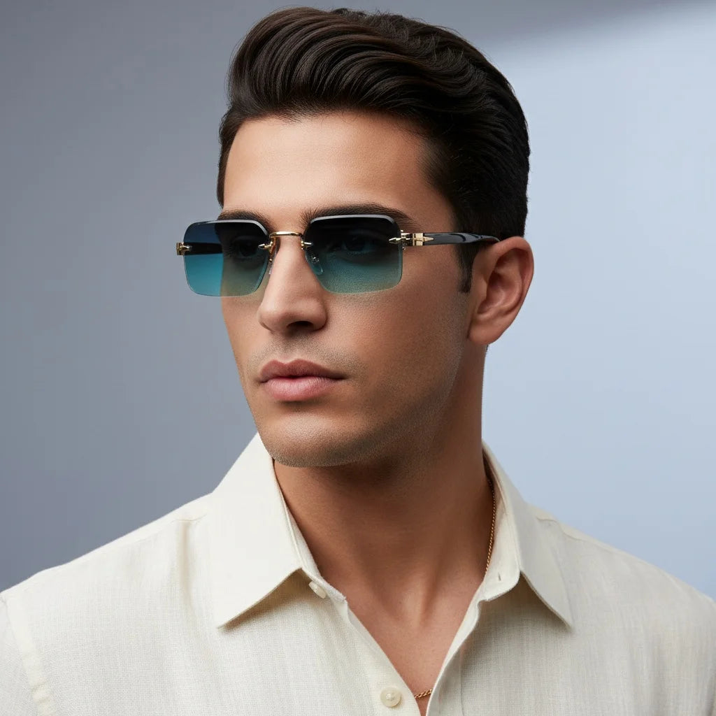Luxury Rimless Gradient Sunglasses UV400 Metal Frame Designer Eyewear