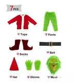 Santa Claus Costume Set Christmas Party Prom Adult Role Playing Green Monster Shaggy Halloween Cosplay Suit Gloves Mask