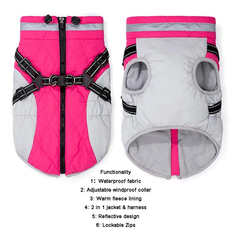Winter Warm Dog Clothes with Harness Waterproof Pet Dog Jacket for Small Large Dogs Puppy Clothing French Bulldog Coat