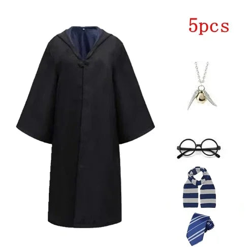 Harri Potters Adult&Children Cosplay Costume Gryffindors Shirt Gown Cloak Tie Scarf Wand Slytherin Skirt Halloween Hermione Gift