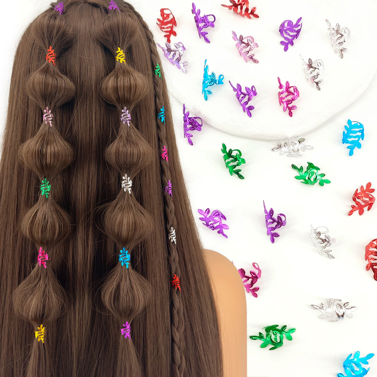 40Pcs Vine Leaf Shaped Alloy Hair Braid Ring Vintage Hair Pin For Dreadlock Women Girls summer Hair Accessories Loc Hair Jewelry