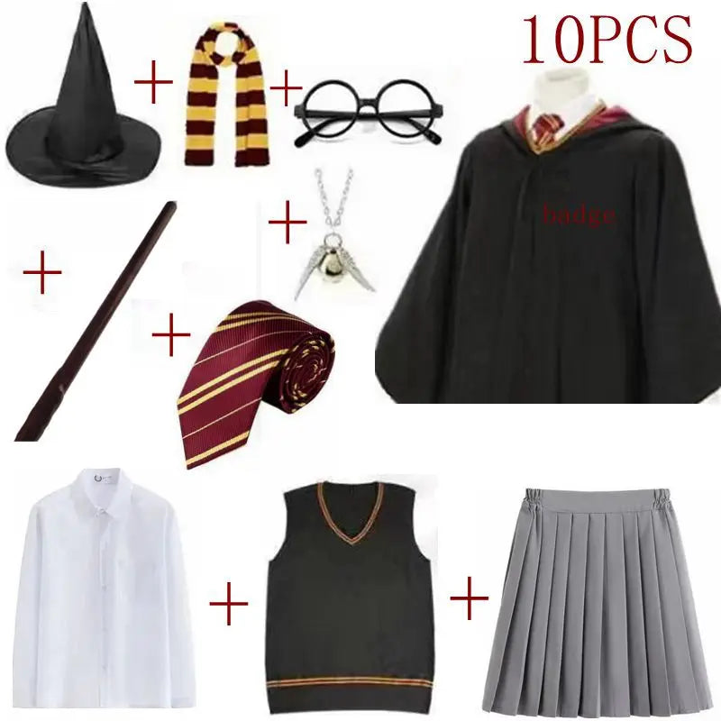 Potter Costume Robe Tie Cloak Scarf Wand Glasses Hermione Dress Flying Thief Accessories Sweater Halloween Cosplay Costume Gifts