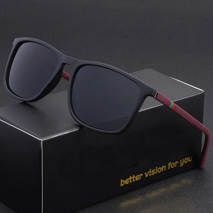 Classic Square Men’s Sunglasses Lightweight Black Frame for Travel & Daily Wear