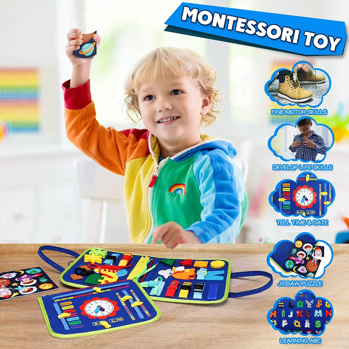 Montessori Toddler Busy Board Activity Book for Fine Motor Skills Learning