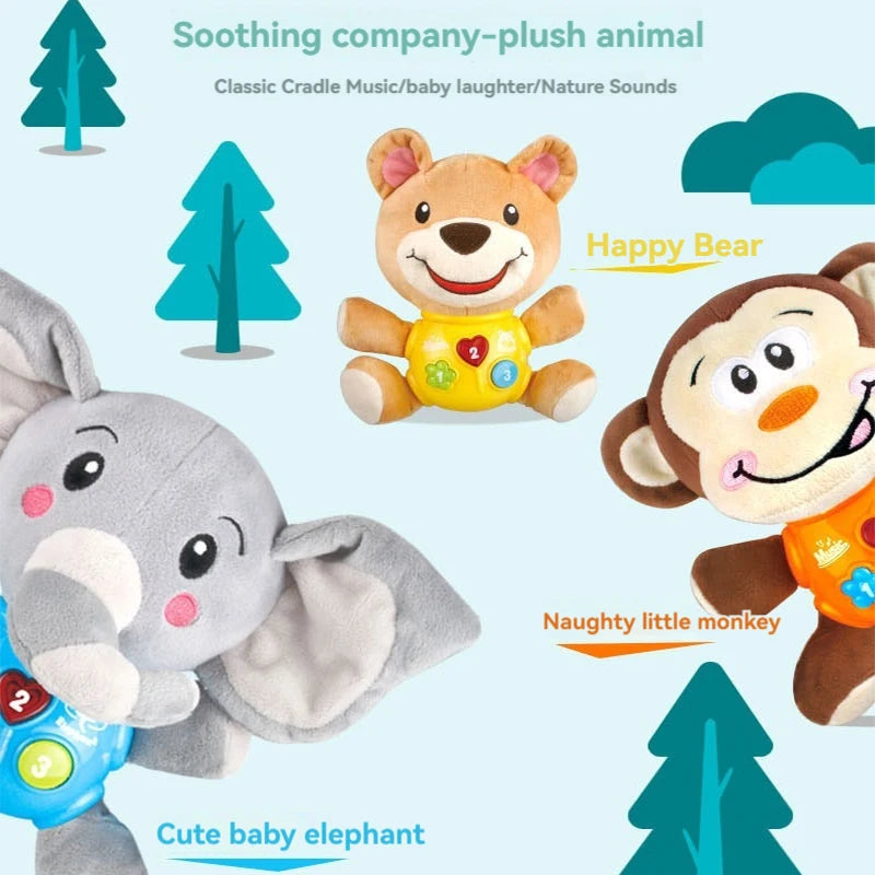 Family Enlightenment Toy Baby Coax Artifact Animal Doll Doll with Electric Sound and Light Music Baby Comfort Plush Toy