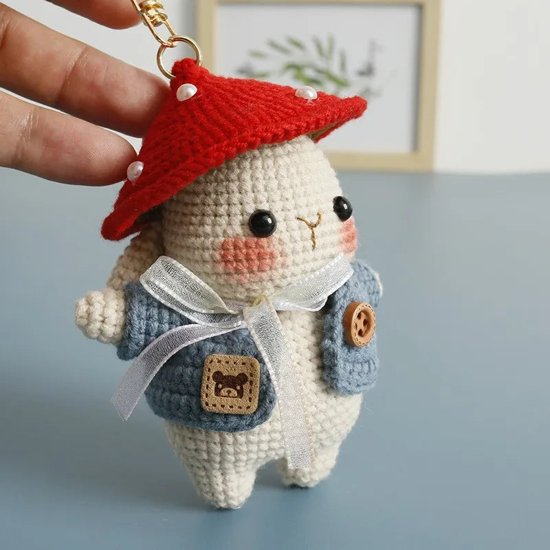 Cute Mushroom Rabbit Crochet Keychain Bunny Bag Charm