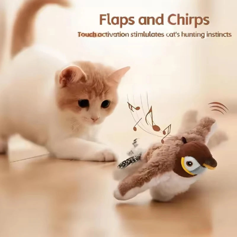 Interactive Chirping Flapping Bird Pet Toy for Cats and Dogs Play